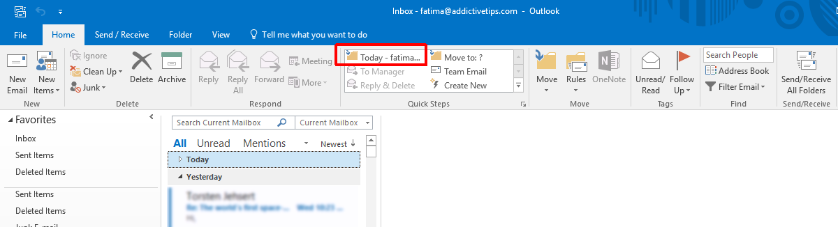 outlook quick steps 2013 set a default from email address
