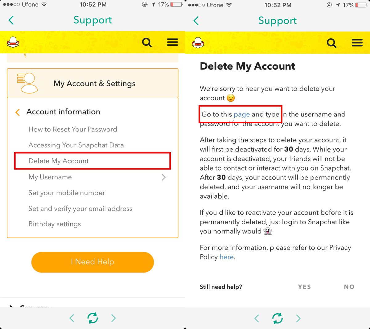 How to delete snapchat account
