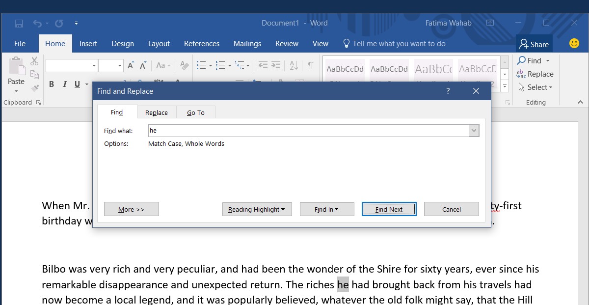 old microsoft word find and replace