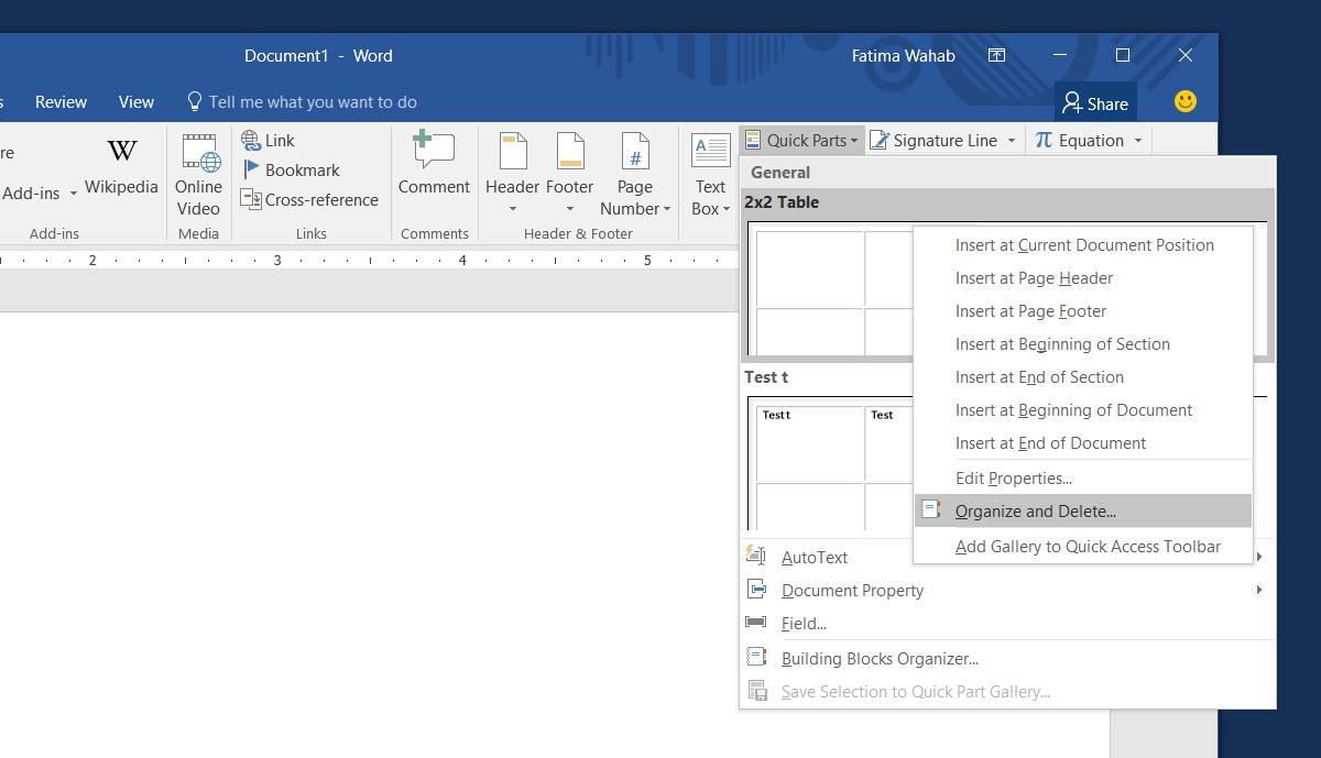 parts of a word document
