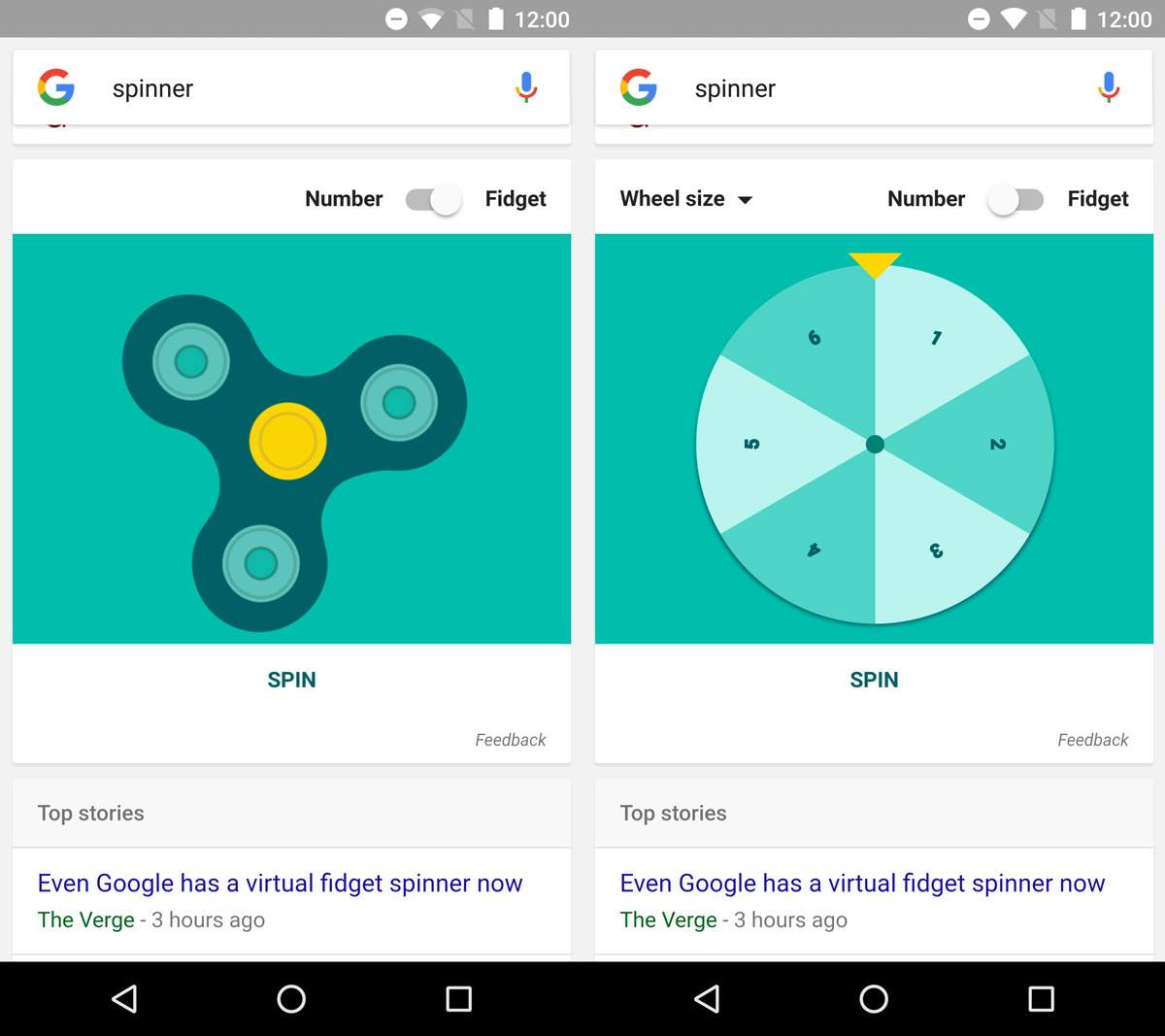 Google spinner feature, Google