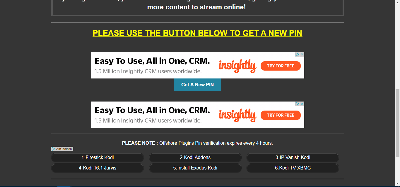 Get a new PIN button