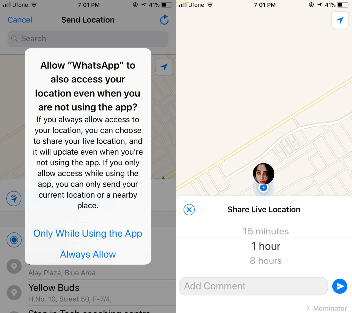 can't send location on whatsapp