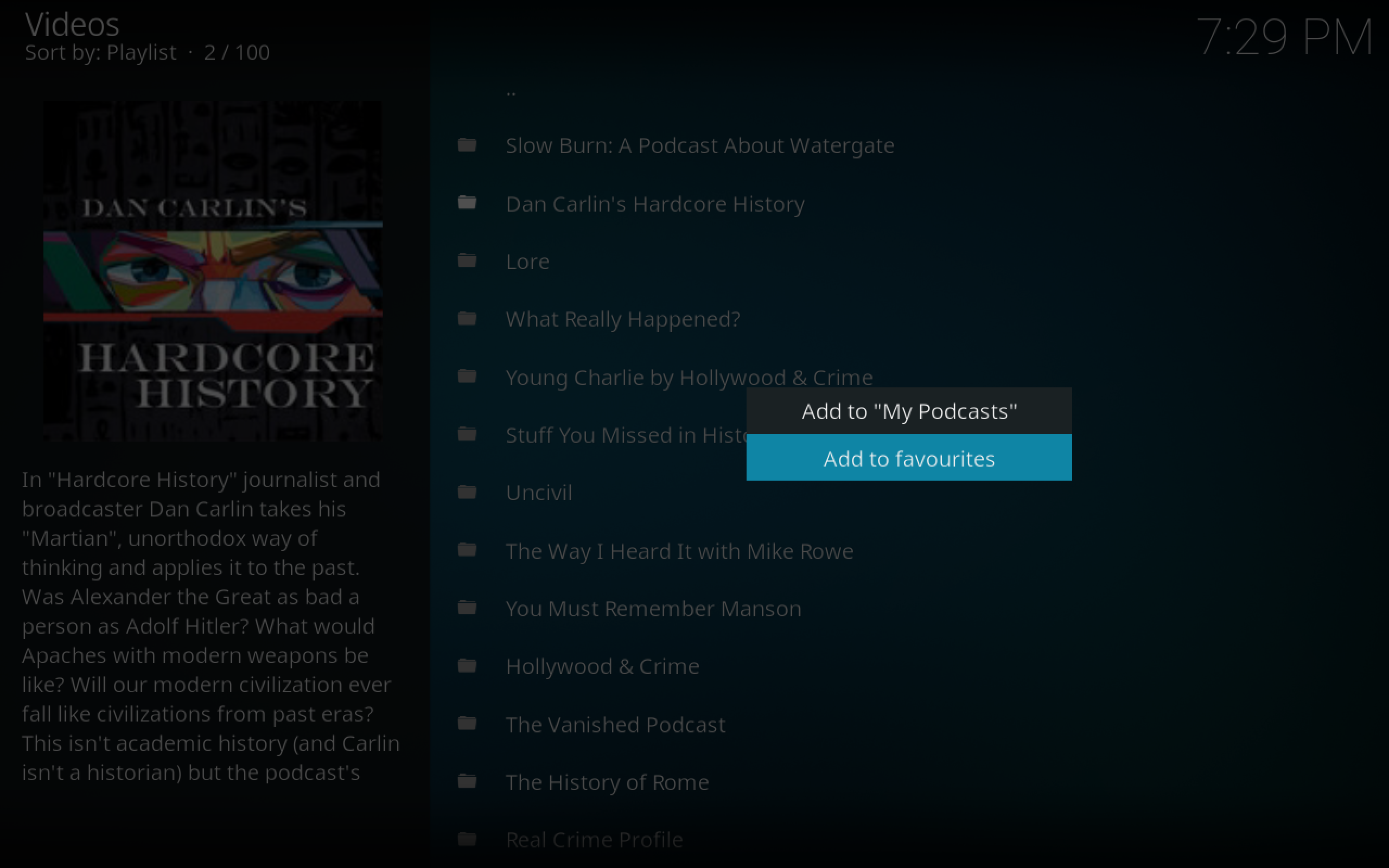 Listen to Podcasts On Kodi with the Apple iTunes Podcasts Add-on Usage 2