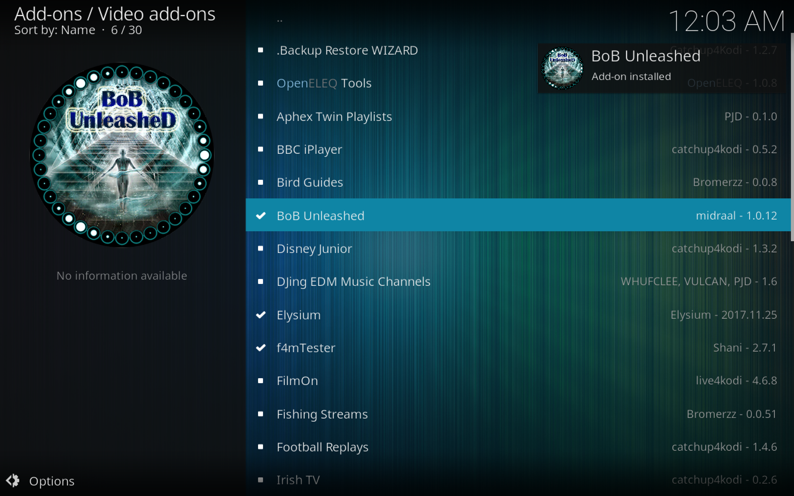 BoB Kodi Add-on Installed via Noobsandnerds