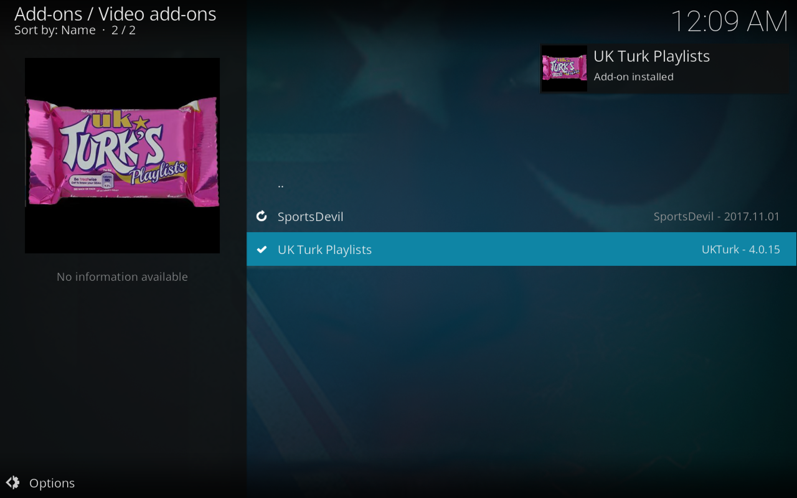 UK Turk Playlists Kodi Add-on Installed