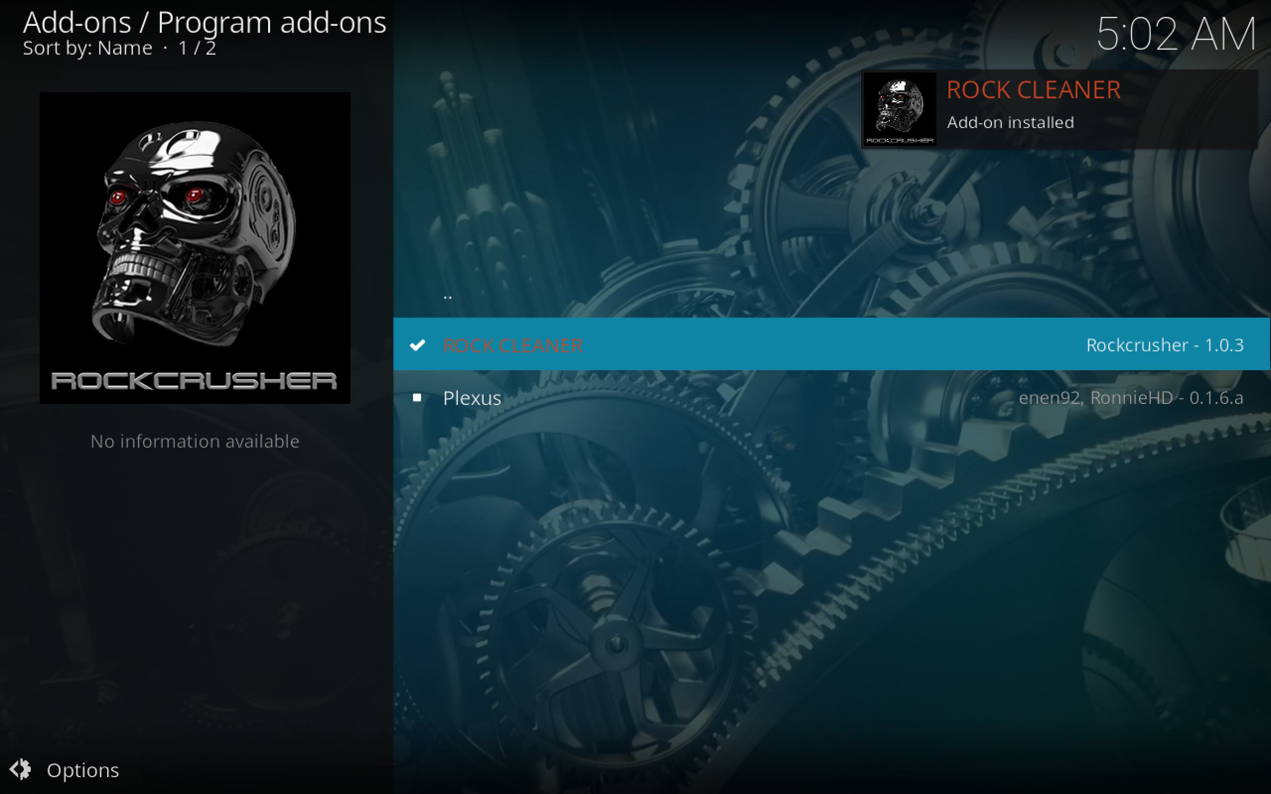 Rock Cleaner Kodi Add-on Installed