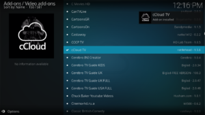 cCloud TV Add-on For Kodi -- Installation And Guided Tour