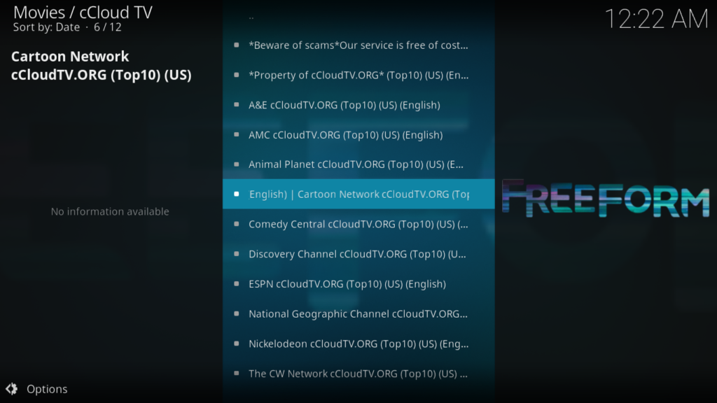 cCloud TV Add-on For Kodi -- Installation And Guided Tour