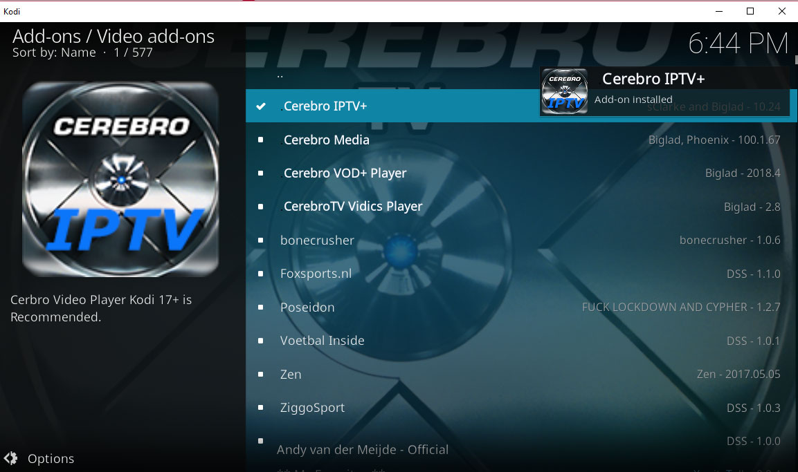 cerebro iptv installed