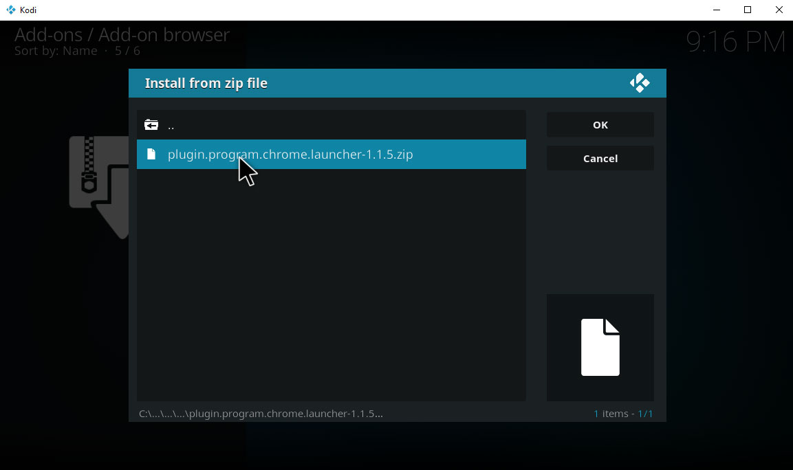 chrome launcher addon - install from zip
