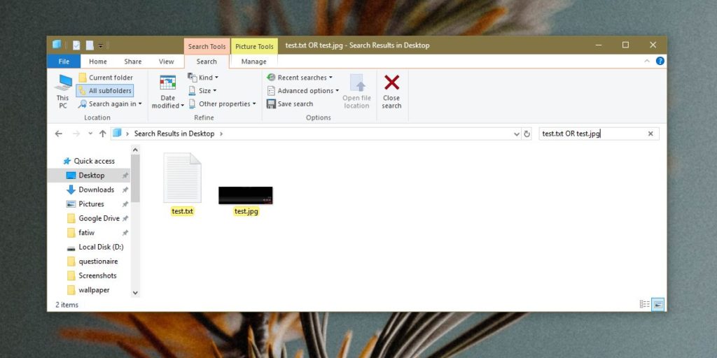 windows search two file types