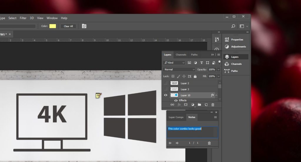 How to add notes in photoshop files