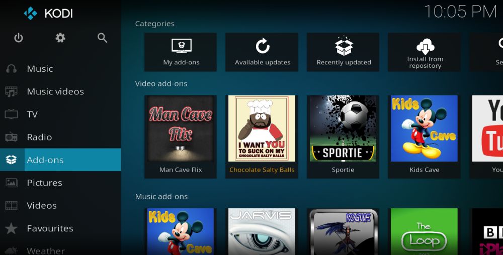 Browser addon. Music categories