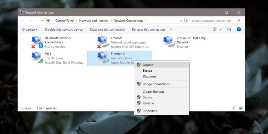 How To Disable An Connection In Windows 10