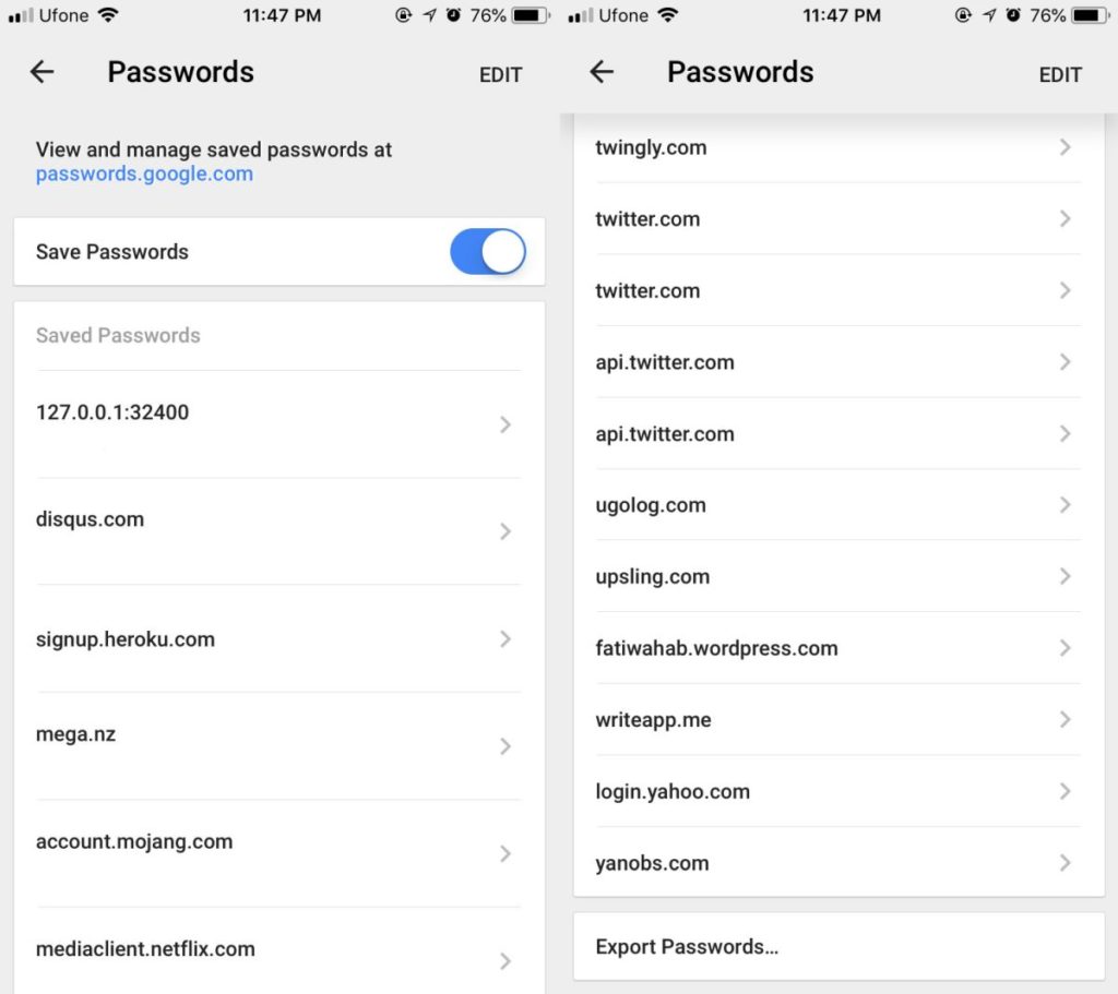 How to export passwords from chrome on ios