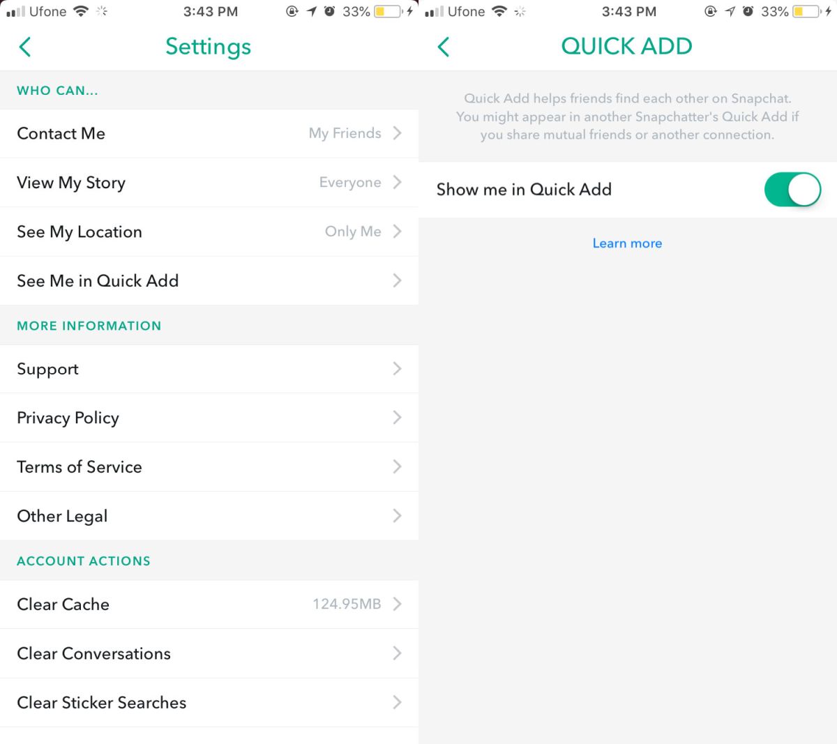 how to turn off seeing quick add stories on snapchat