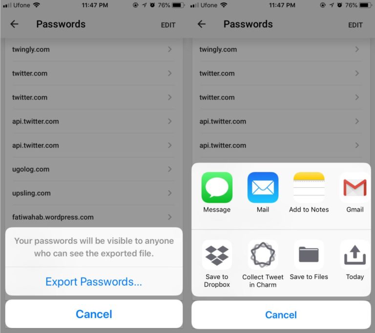 How to export passwords from chrome on ios
