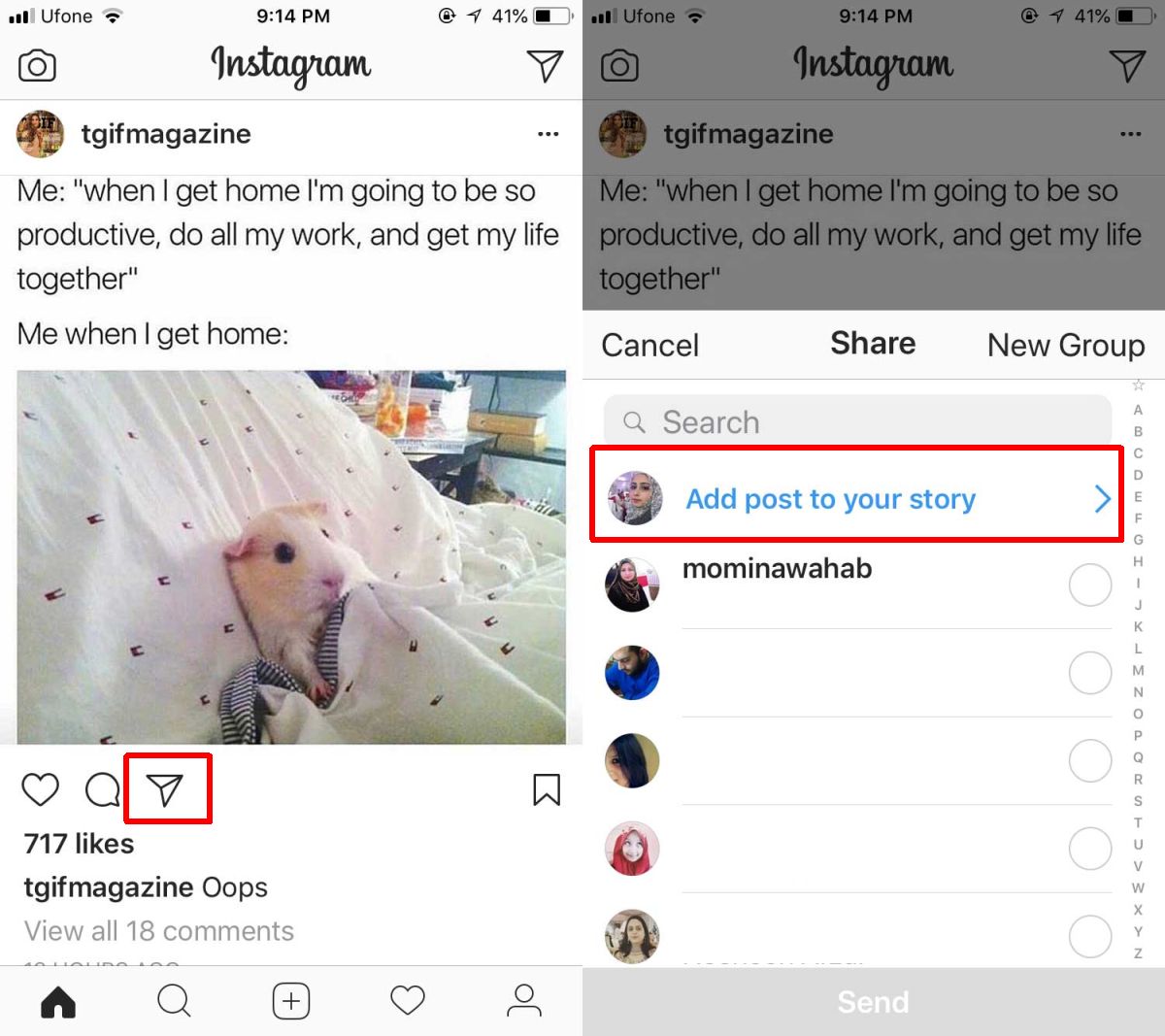 how to share someone's insta post on your story