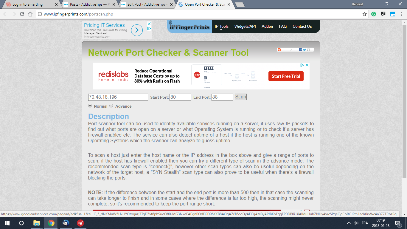 Hosted scan. Port checker. freeportscanner 2.9.7. port scanning. hast host.