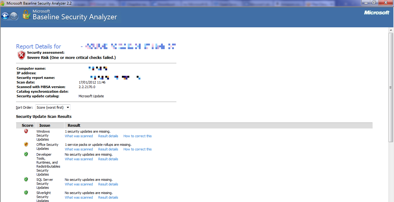 MBSA Report Detail Screenshot