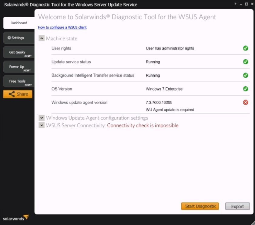 SolarWinds Diagnostic Tool For WSUS Agent