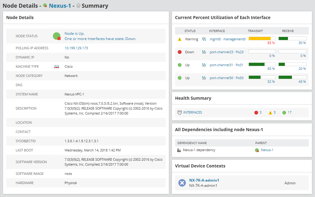 SolarWinds NPM - Node Detail Summary
