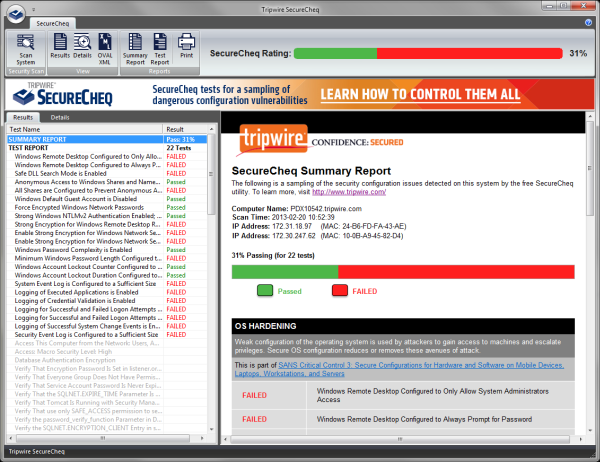 Tripwire SecureCheq Screenshot