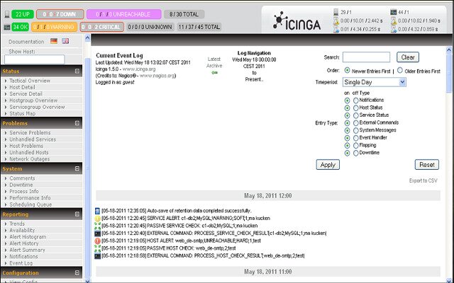 Icinga Event Log Screenshot
