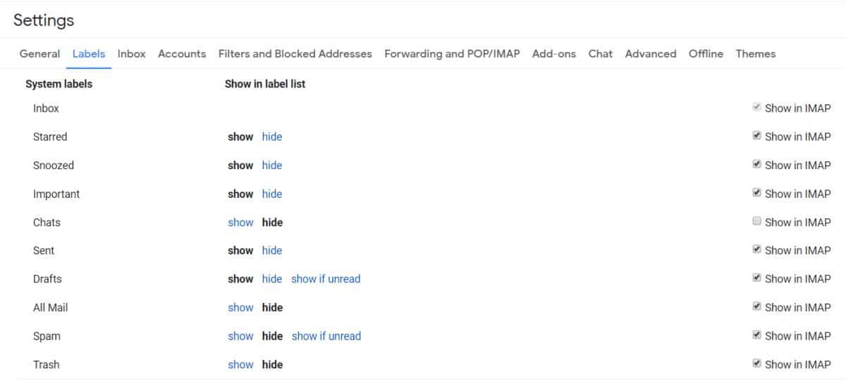 How to hide gmail folders from a desktop email client