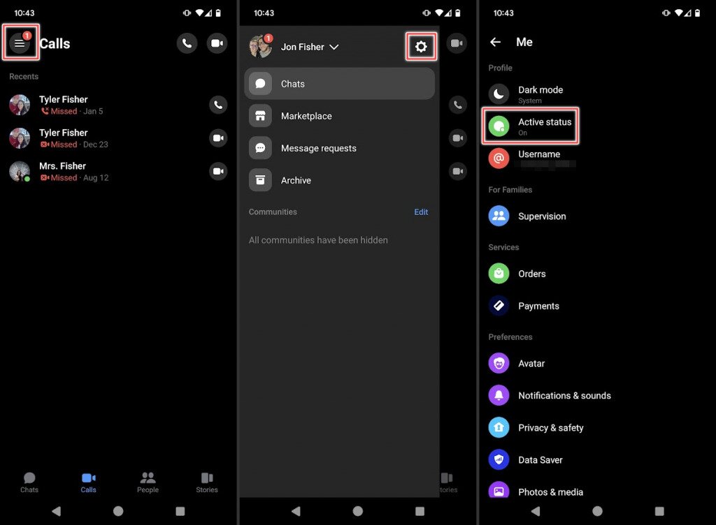 Settings in the Android Facebook Messenger app