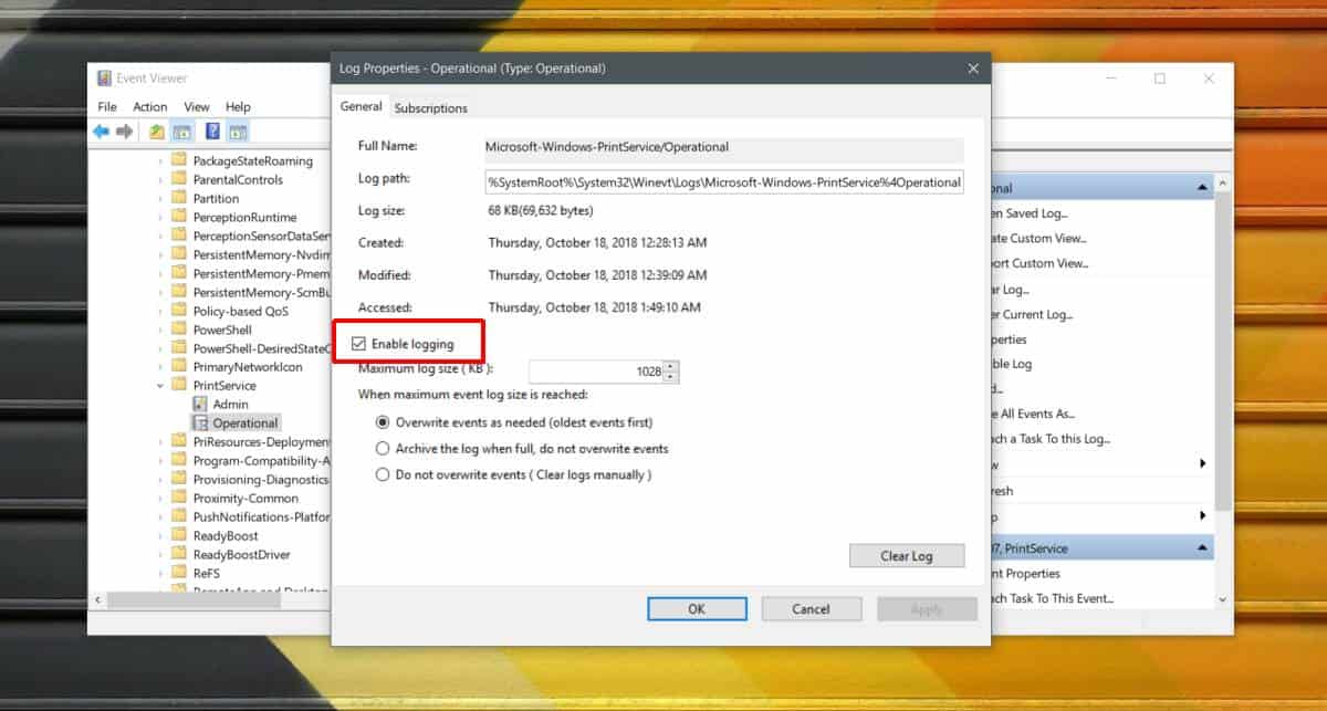How to enable a log on Windows 10
