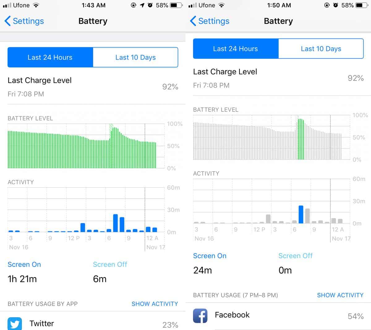 Battery view. Battery usage. Batt usage HR.