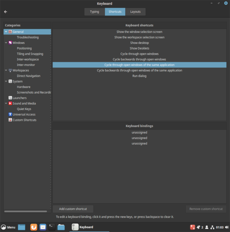 How to customize keyboard shortcuts on Cinnamon