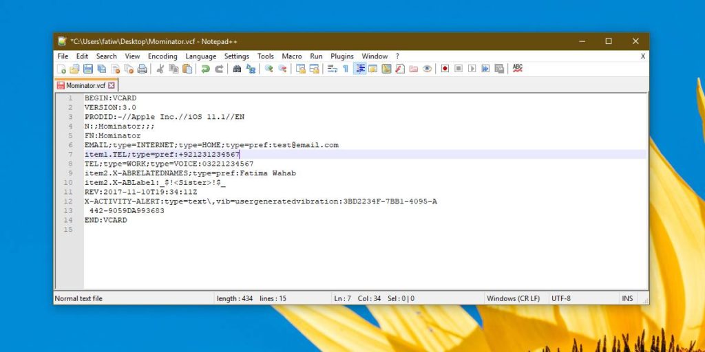 How to edit a VCF file on Windows 10