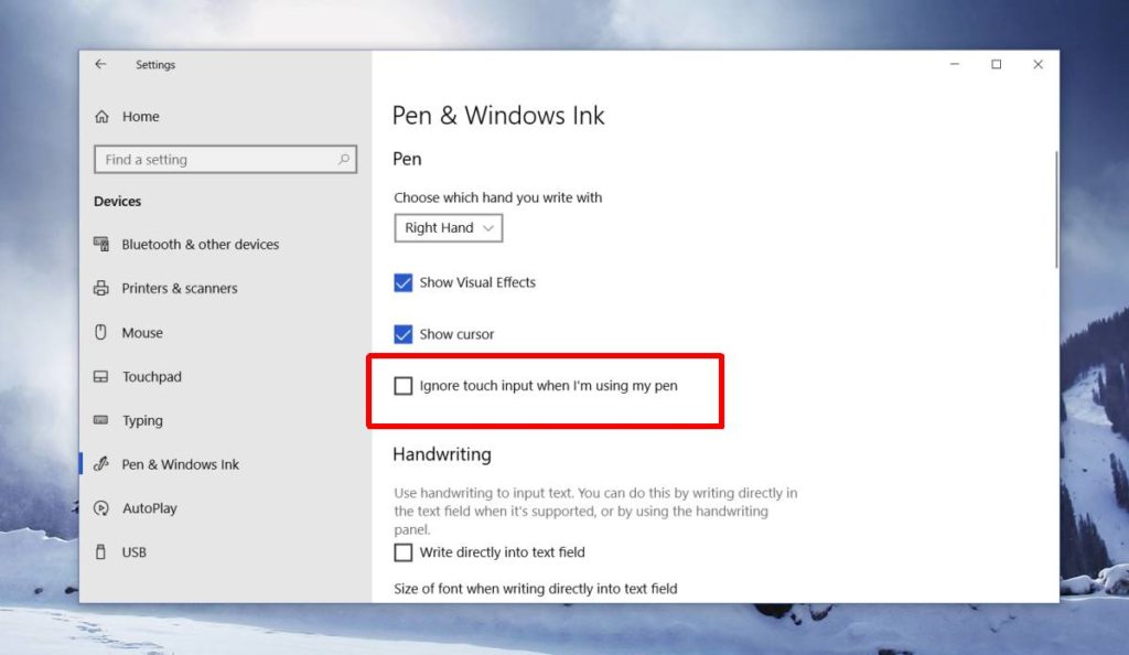 How to enable palm rejection on Windows 10 touch screen devices