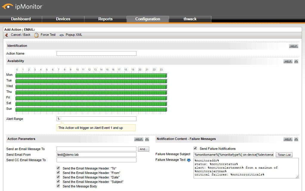 SolarWinds ipMonitor - Alert Action