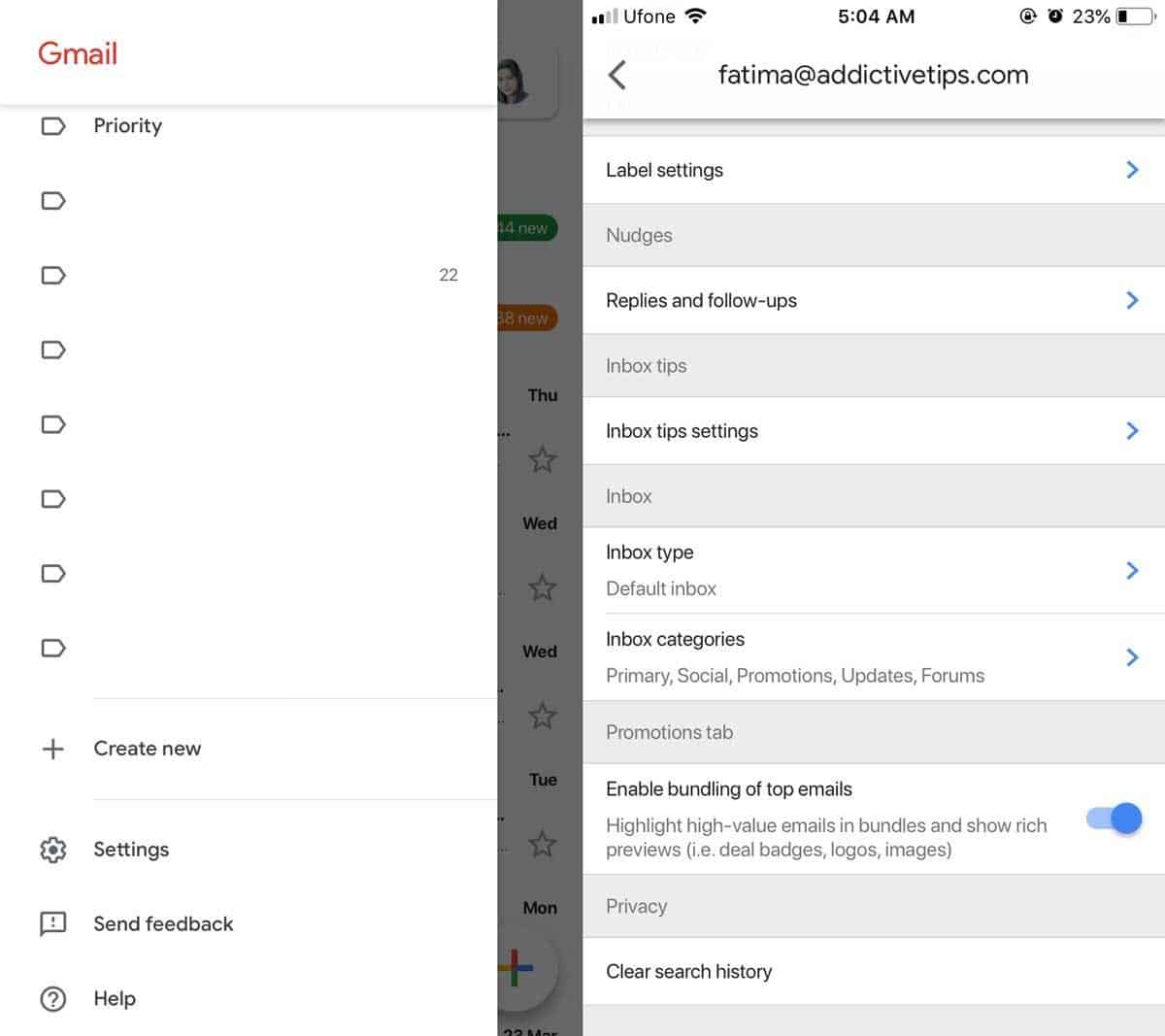 How to disable top emails in Gmail apps
