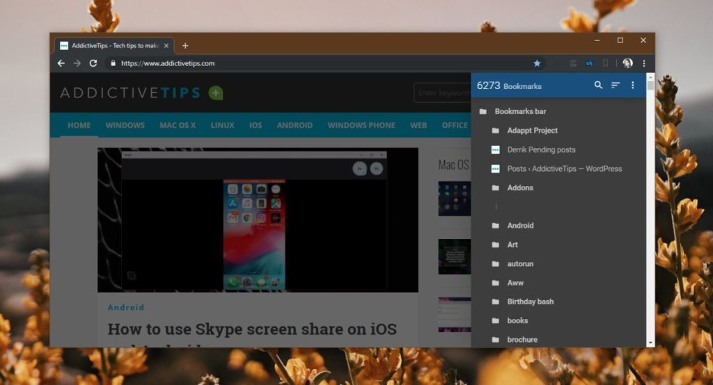 How to access Chrome bookmarks from a side panel