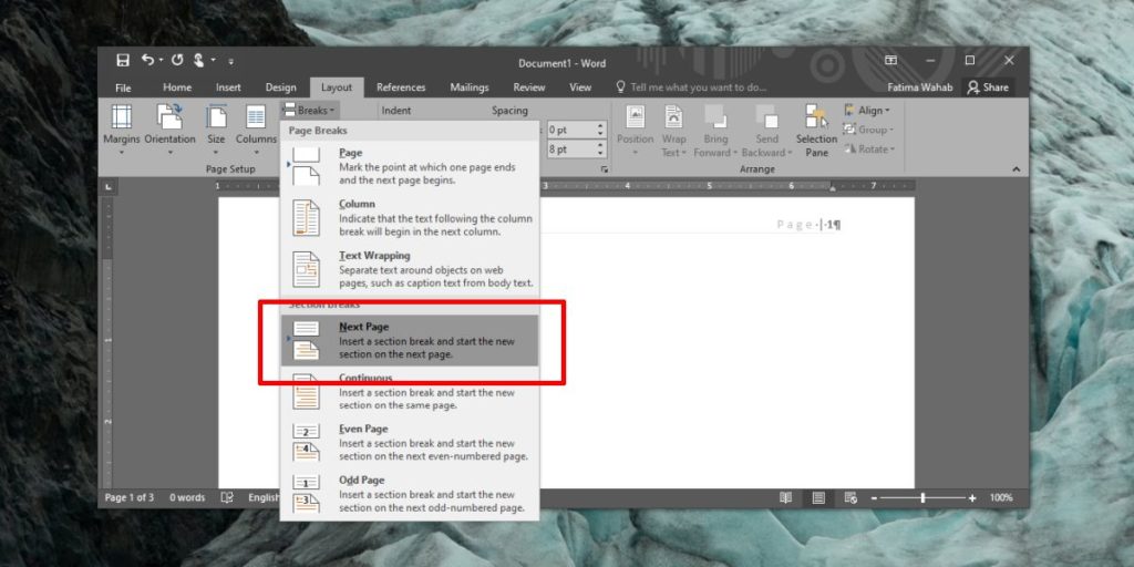 How to skip pages in a numbered document in Microsoft Word