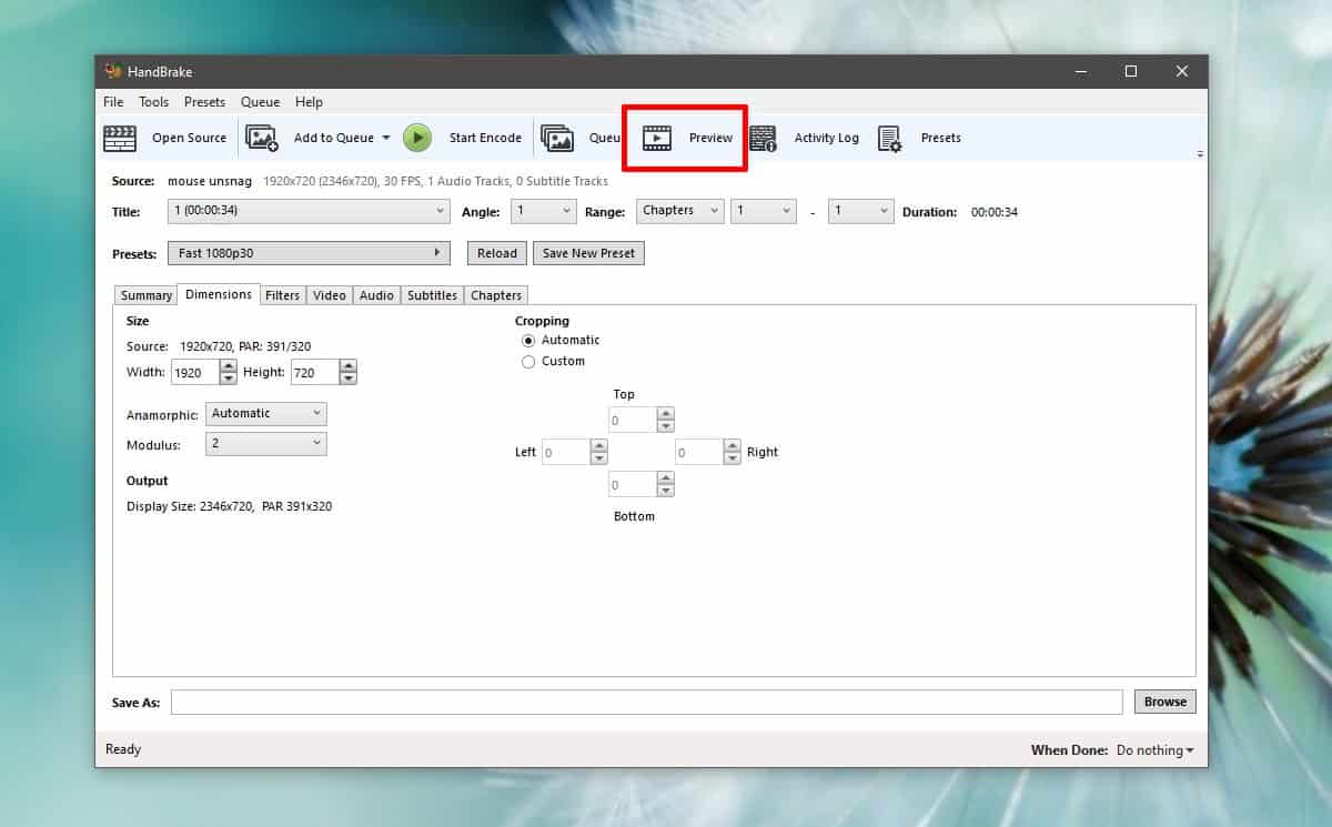 How to crop a video on Windows 10 with Handbrake