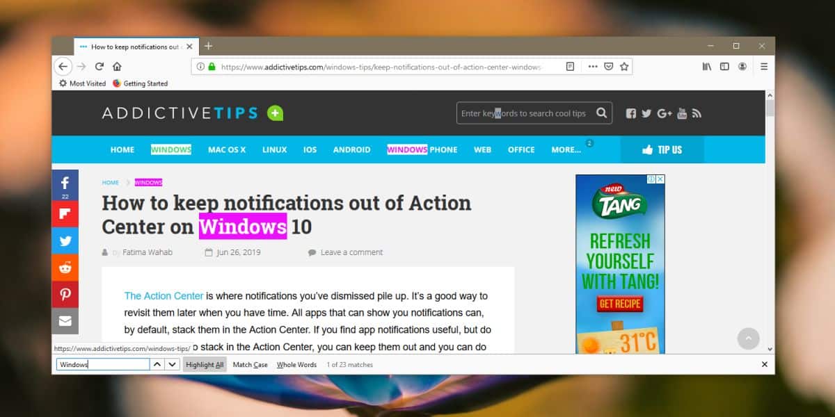 How to highlight all matches in the firefox find bar