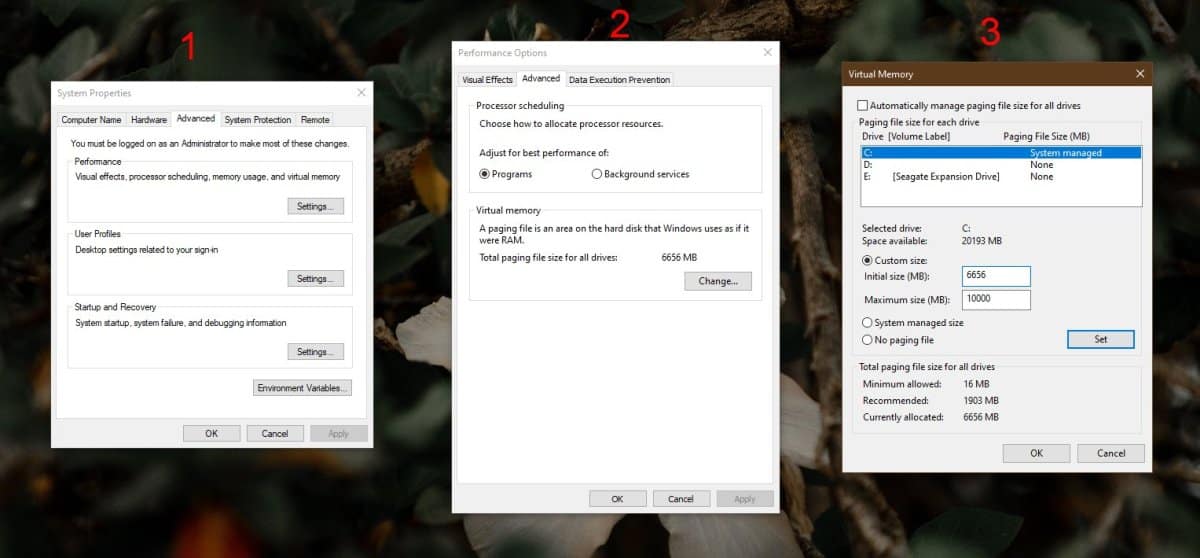 How to change virtual memory size on windows 10