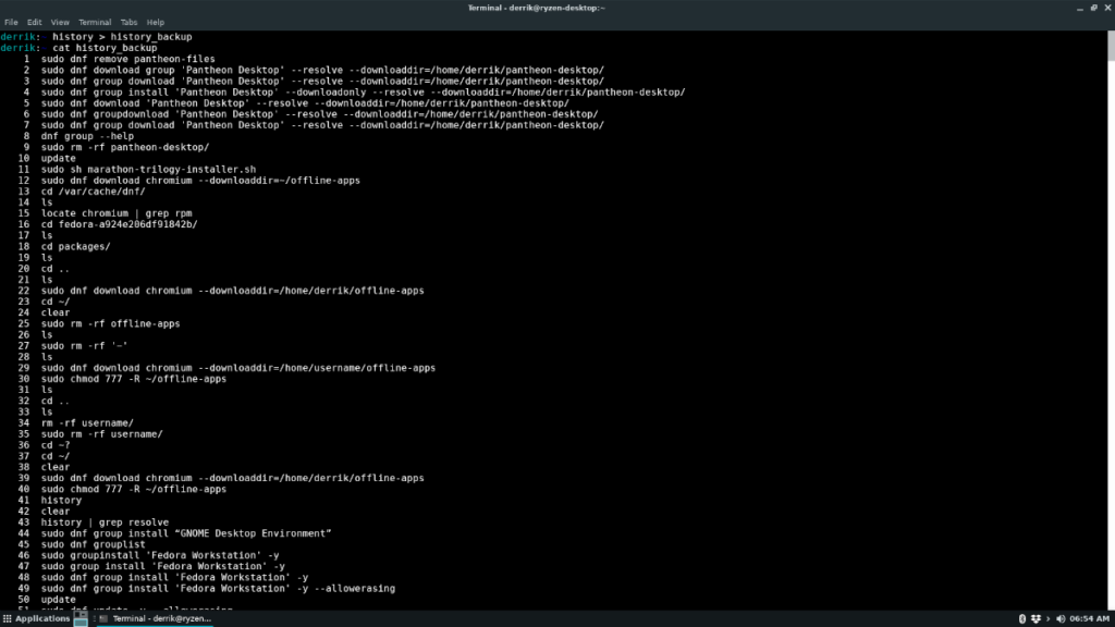 How to back up linux terminal history