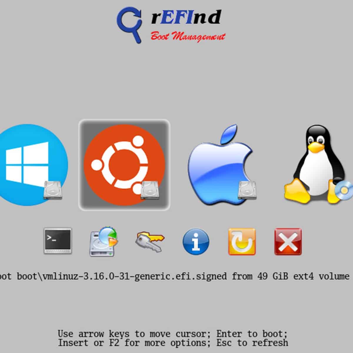 refind boot manager automatically start liux