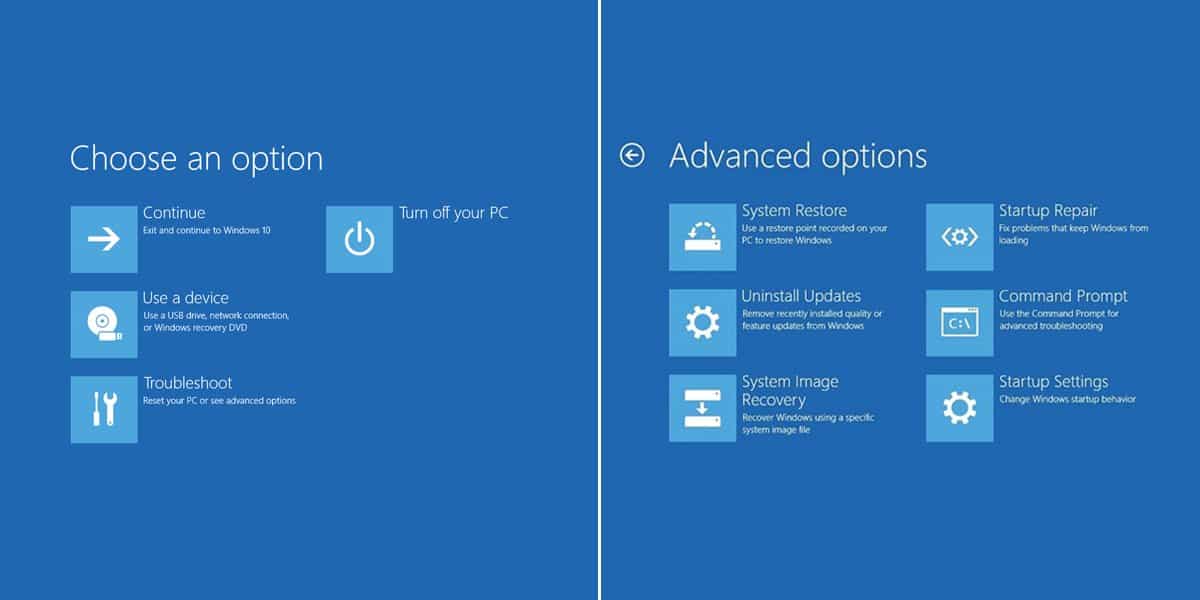 How to boot to the Troubleshoot menu on Windows 10