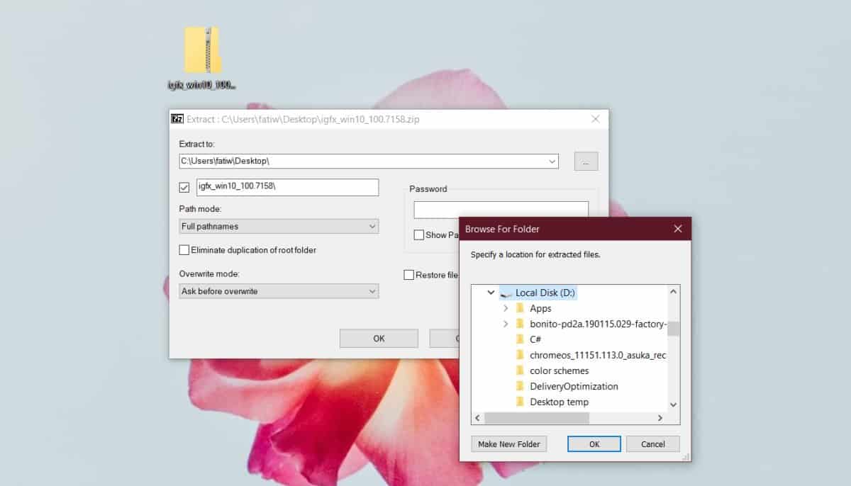 How to choose where to extract an archive on Windows 10