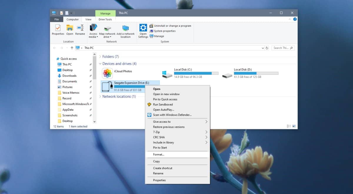 format disk windows 10 desktop