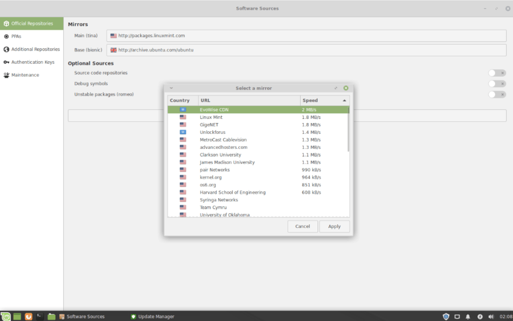 How to switch to a local update mirror in Linux Mint