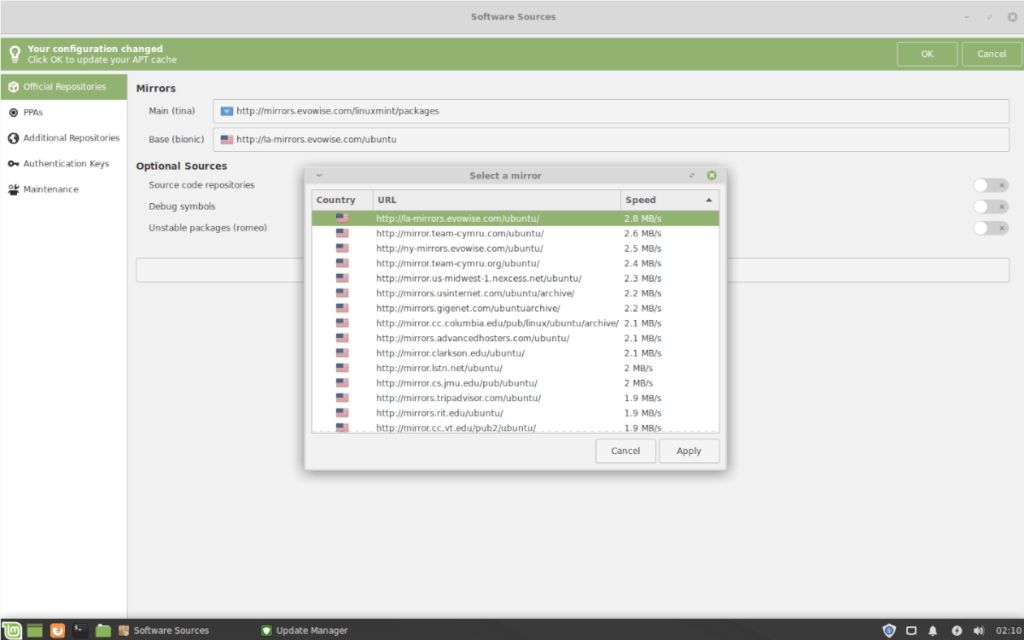 How to switch to a local update mirror in Linux Mint